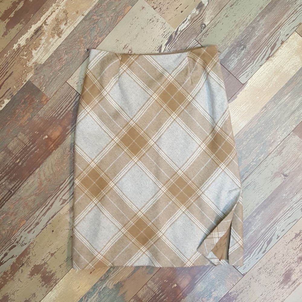 Ann Taylor Wool Plaid Knee Tea Length Skirt 6 M